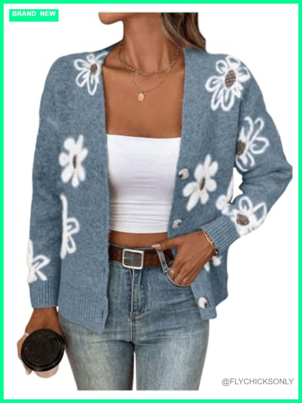 Women's Floral Cardigan Sweater Long Sleeve Button Down Knit